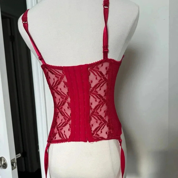 Y2K Elegant Red Lace Bustier Lace Up Glam Cottagecore 34C - Picture 6 of 9
